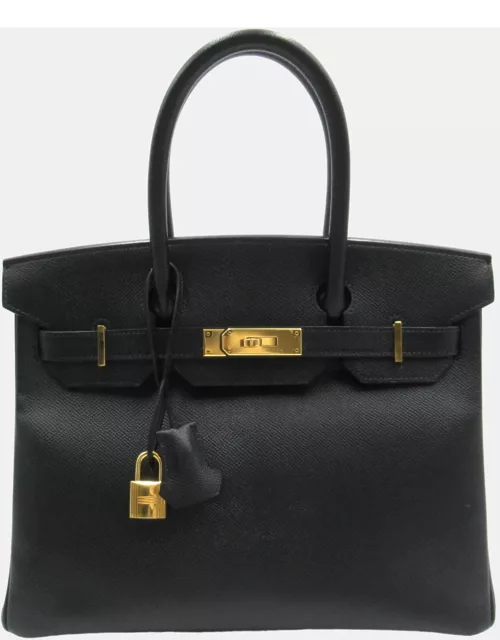 Hermes Black Epsom Leather Birkin 30 Tote Bag