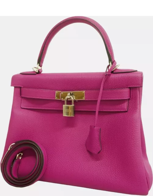 Hermes Rose Purple Togo Leather Kelly 28 Tote Bag