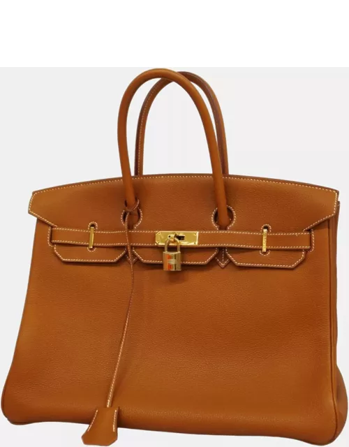 Hermes Gold Togo Leather Birkin 35 Tote Bag