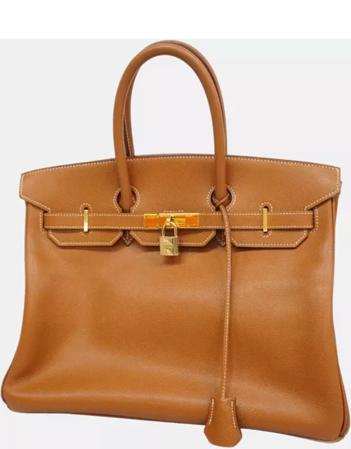 Hermes Gold Courchevel Leather Birkin 35 Tote Bag