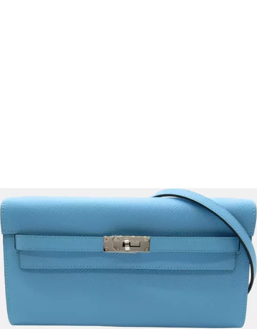 Hermes Blue Epsom Leather Kelly To Go Wallet