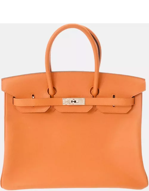 Hermes Orange Epsom Leather Birkin 35 Tote Bag