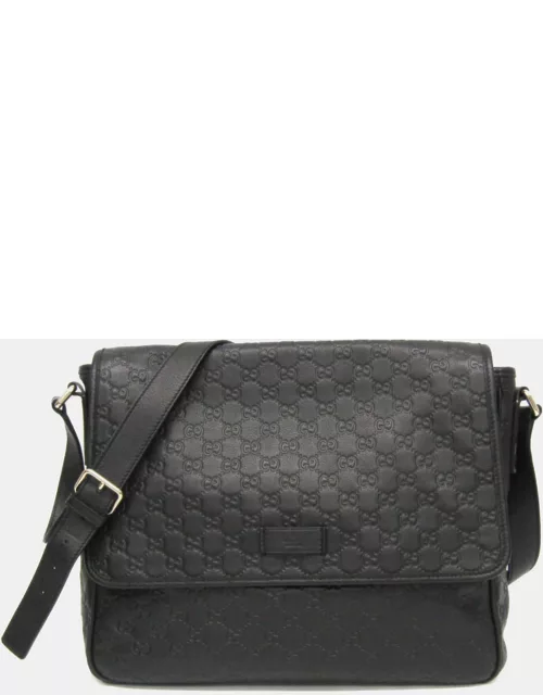 Gucci Black Leather GG Signature Medium Messenger Bag