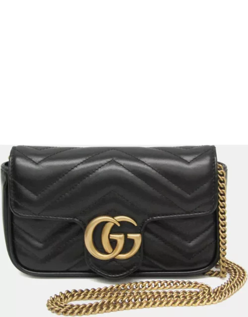 Gucci Black Leather Mini GG Marmont Shoulder Bag