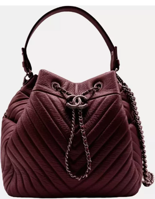 Chanel Maroon V Stitch Paris-Rome Chain Bucket Bag