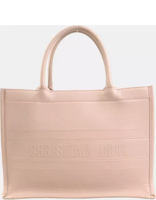 Dior Pink Leather Embossed Book Tote Bag
