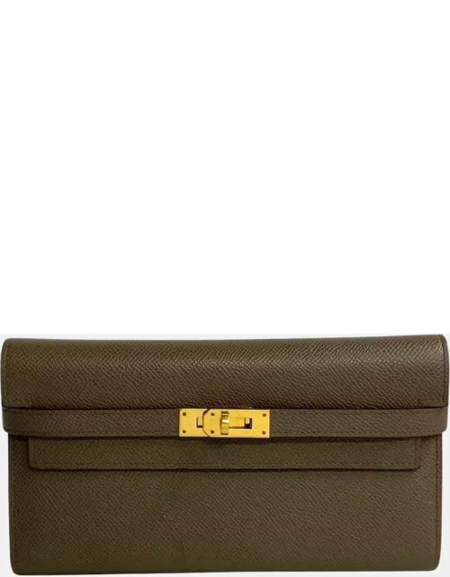 Hermes Gray Etoube Vaux Epson Leather Kelly Long Wallet
