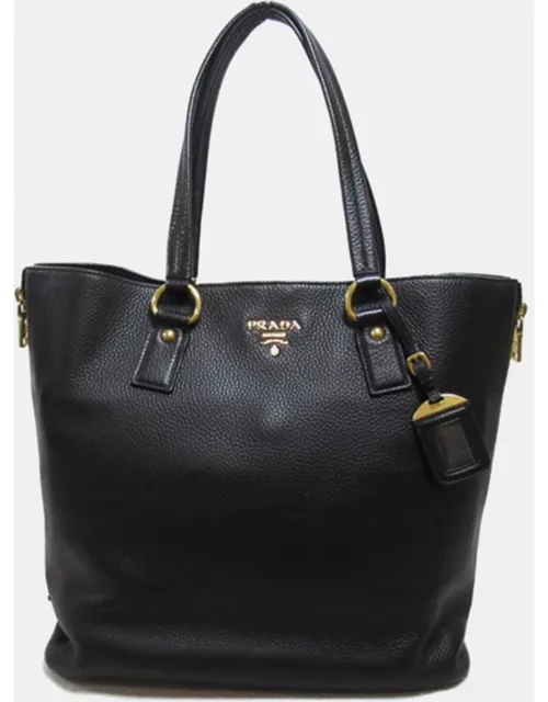 Prada Black Leather Vitello Daino Side Zip Shopper Bag