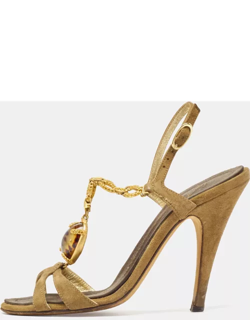 Giuseppe Zanotti Green Suede Chain Link Embellished Ankle Strap Sandal