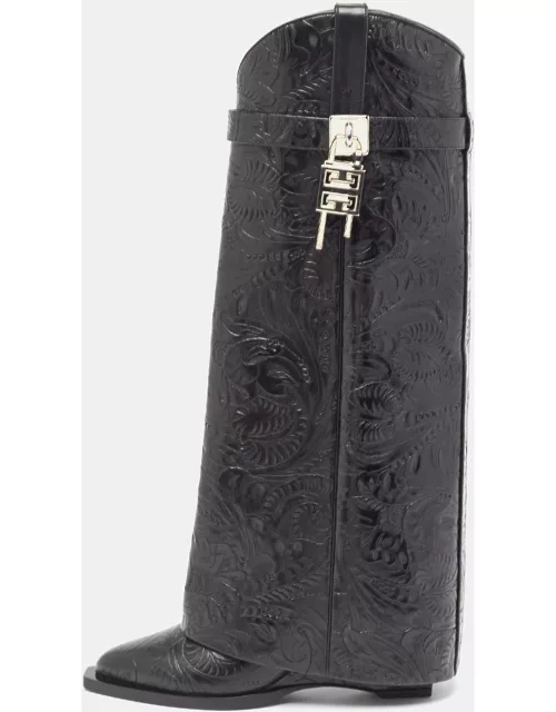 Givenchy Black Leather Shark Lock Cowboy Knee Length Boot