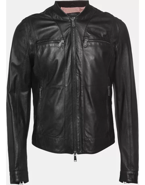 Dsquared2 Black Leather Zipper Front Jacket