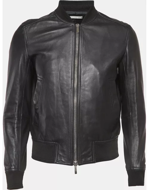 Dior Homme Black Leather Bomber Jacket