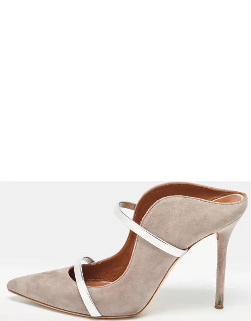 Malone Souliers Grey/Silver Suede and Leather Maureen Mule