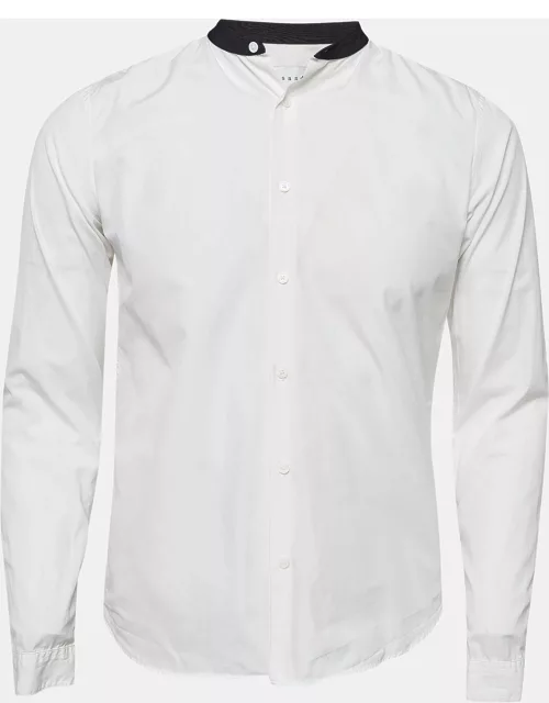 Sandro White Contrast Band Collar Cotton Shirt