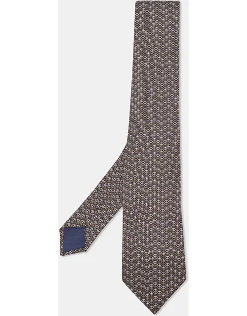 Hermes Brown Printed Silk Tie