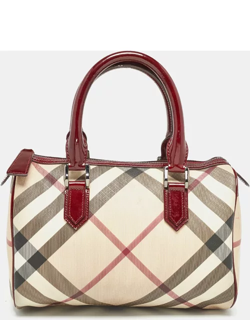 Burberry Beige/Red Nova Check PVC and Patent Leather Chester Boston Bag