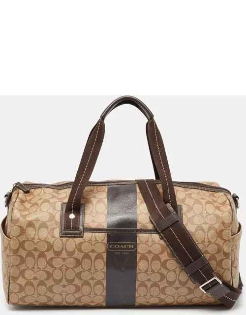 Coach Brown Signature Coated Canvas Heritage Stripe Duffle Bag