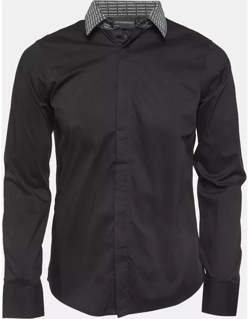 Emporio Armani Black Printed Detachable Collar Cotton Shirt