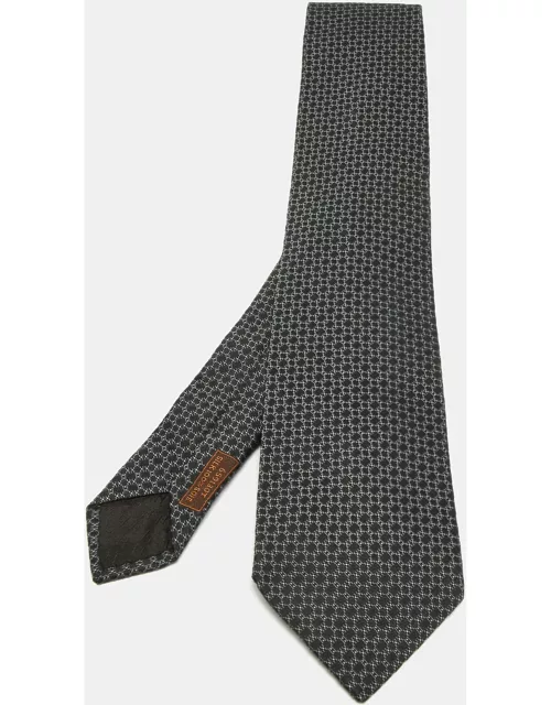 Hermes Grey Patterned Silk Tie