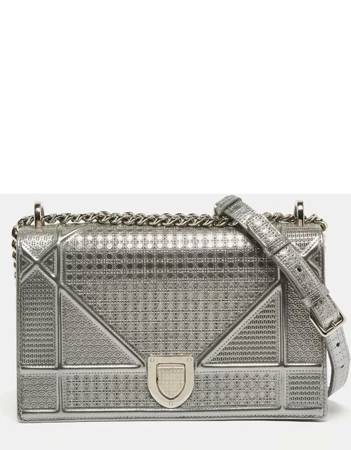 Dior Grey Micro Cannage Patent Leather Medium Diorama Shoulder Bag