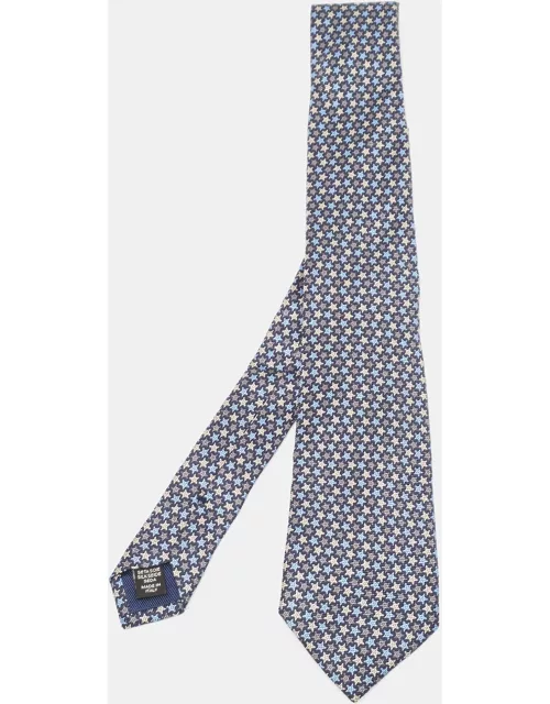 Ermenegildo Zegna Navy Blue Star Patterned Silk Tie
