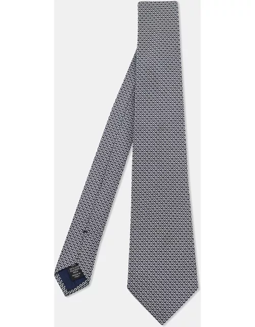 Ermenegildo Zegna Navy Blue/White Jacquard Silk Tie