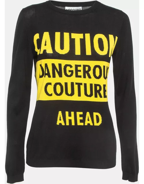 Moschino Couture Black Caution Print Cotton Sweatshirt