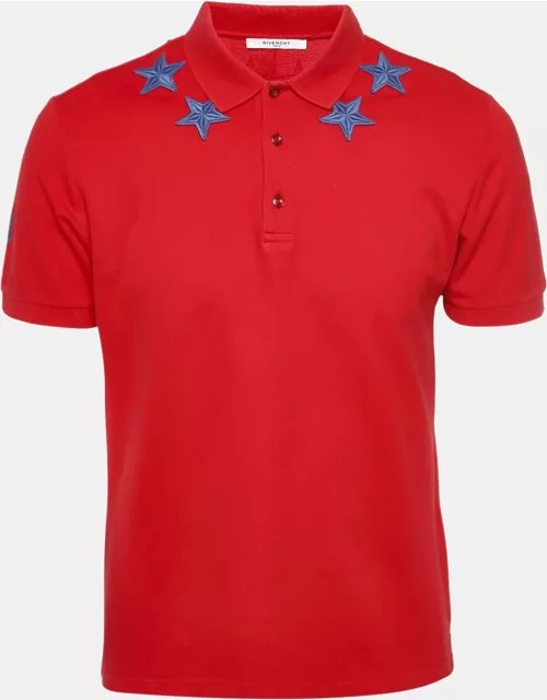 Givenchy Red Star Applique Cotton Pique T-Shirt