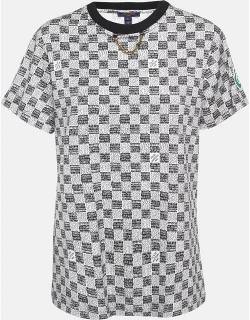 Louis Vuitton Black/White Checked Cotton Jersey Crew Neck T-Shirt