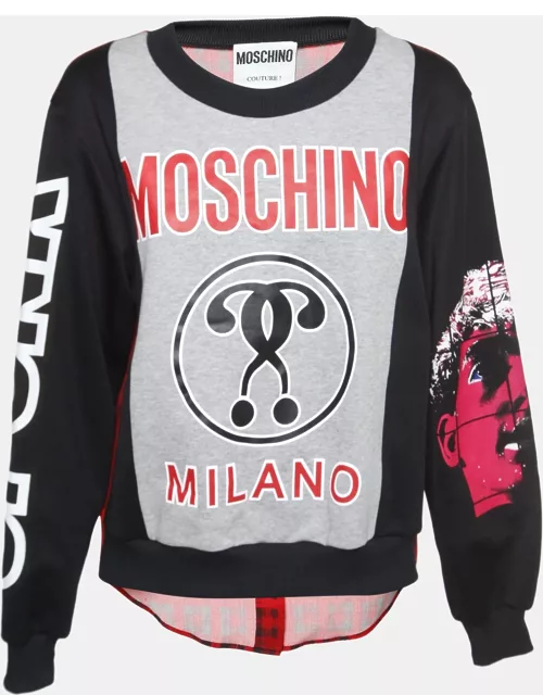 Moschino Couture Printed Cotton and Crepe Back Buttoned Sweatshirt