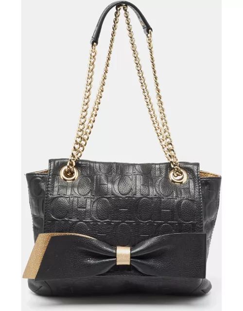 CH Carolina Herrera Black Monogram Leather Audrey Shoulder Bag