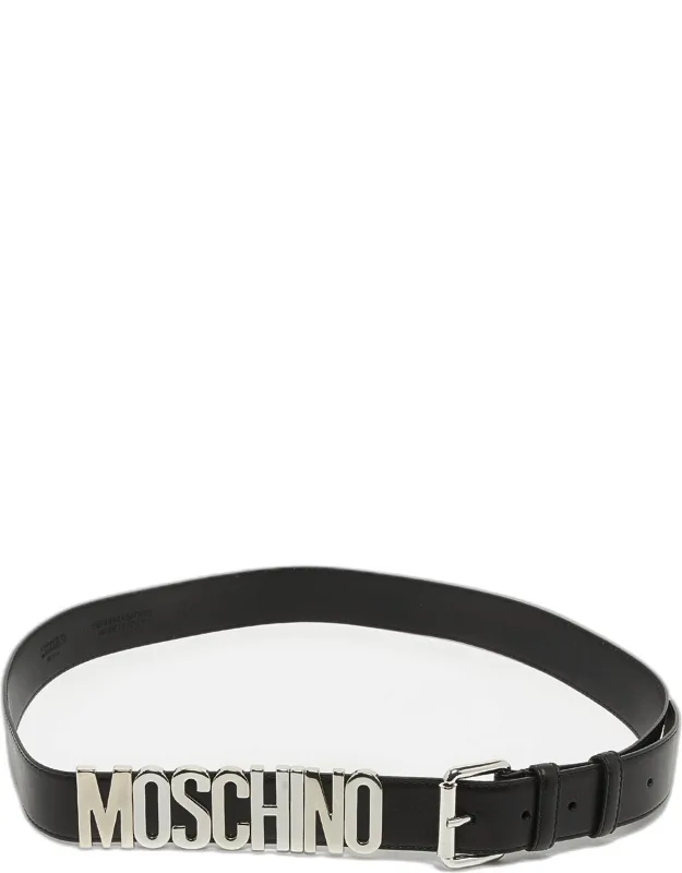 Moschino Black Leather Classic Logo Buckle Belt