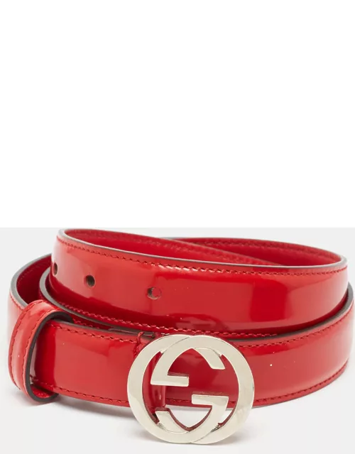 Gucci Red Patent Leather Interlocking G Buckle Belt 80C