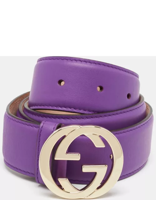 Gucci Purple Leather Interlocking G Buckle Belt 80C