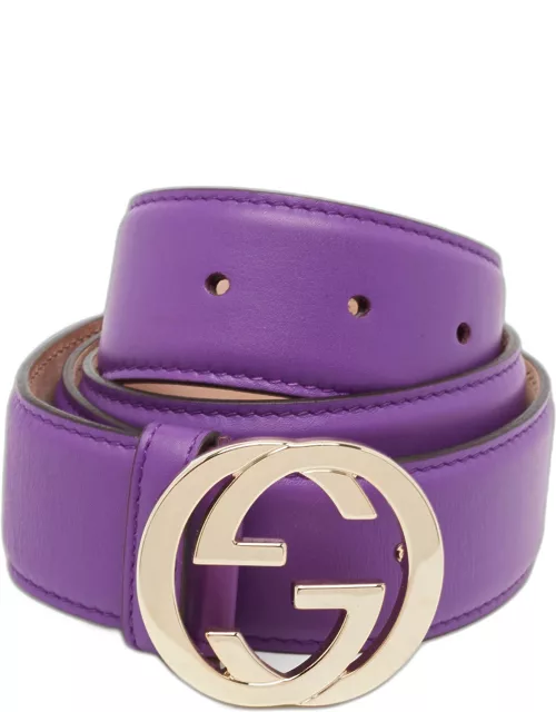 Gucci Purple Leather Interlocking G Buckle Belt 80C