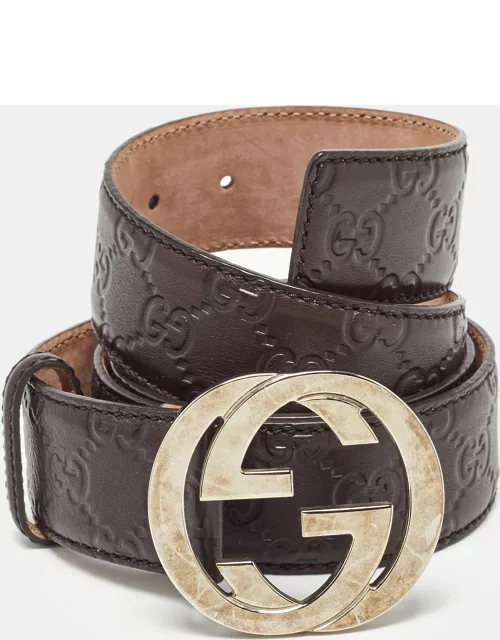 Gucci Dark Brown Guccissima Leather Interlocking G Buckle Belt 105C