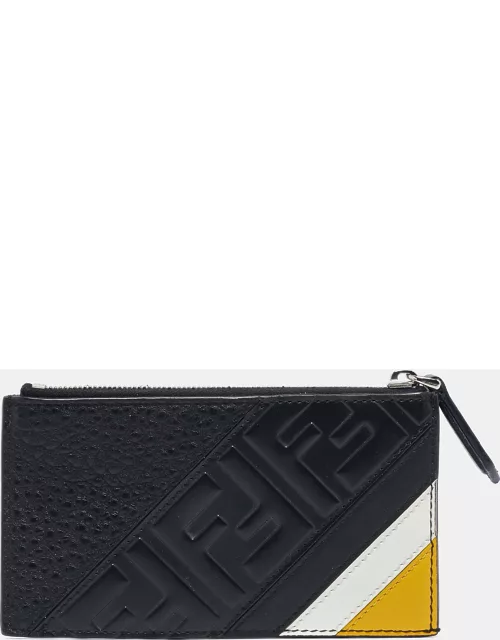 Fendi Black Zucca Embossed Leather Zip Card Holder