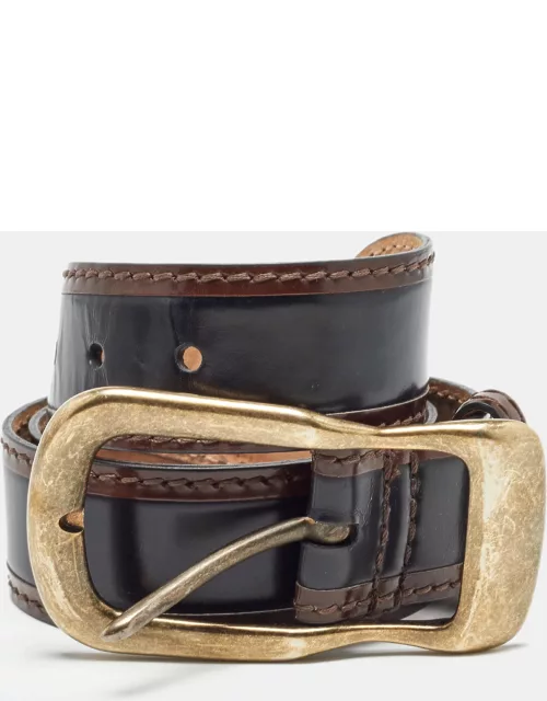 D & G Black/Brown Glossy Leather Buckle Belt 85C