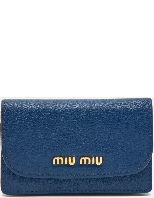 Miu Miu Blue Leather Mini Flap Card Case