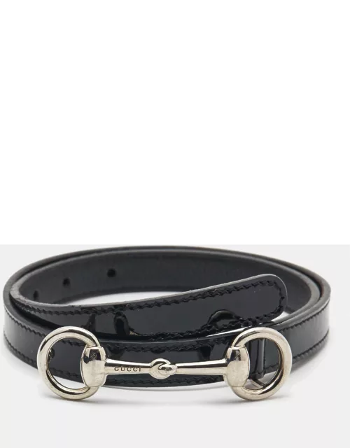 Gucci Black Patent Leather Horsebit Slim Belt