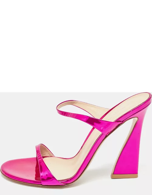 Gianvito Rossi Metallic Pink Leather Double Strap Slide Sandal