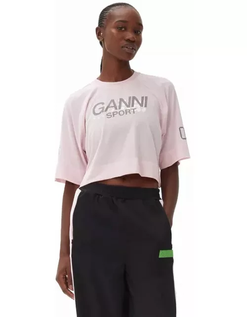 GANNI Active Mesh Cropped T-shirt in Lilac Snow