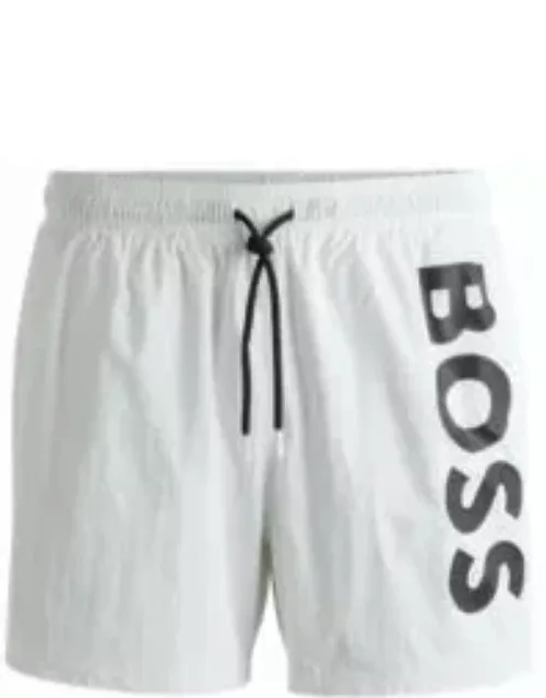 Vertical-logo-print swim shorts in quick-dry poplin- White Men's Swim Short