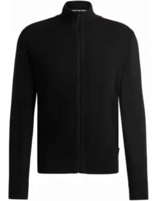 Zip-up cardigan in wool with mixed structures- Black Men's Cardigan