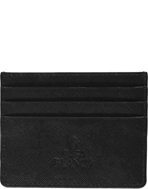 Casablanca Black Card-holder With Logo Patch In Grainy Leather Man