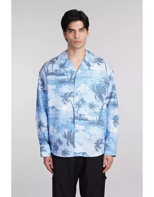 Palm Angels Shirt In Blue Linen