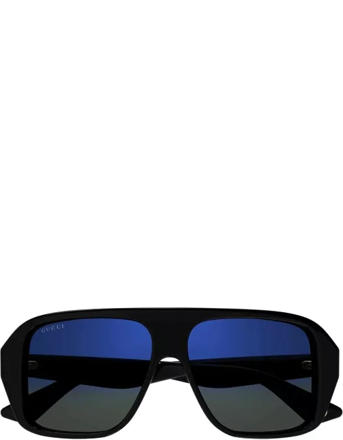 Gucci Eyewear Gg1615s Linea Lettering 001 Black Blue Sunglasse