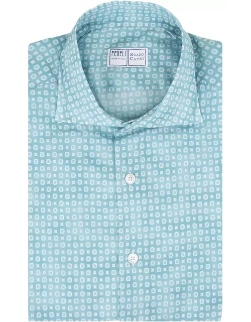 Fedeli Sean Shirt In Turquoise Printed Panamino