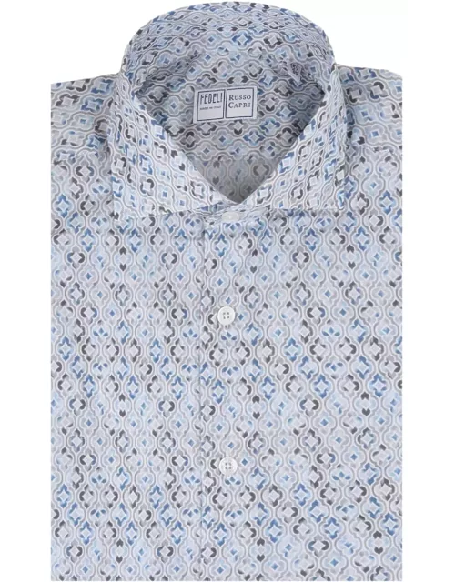 Fedeli Sean Shirt In Blue Majolica Printed Panamino