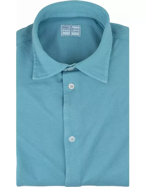 Fedeli Shirt In Turquoise Cotton Piqué